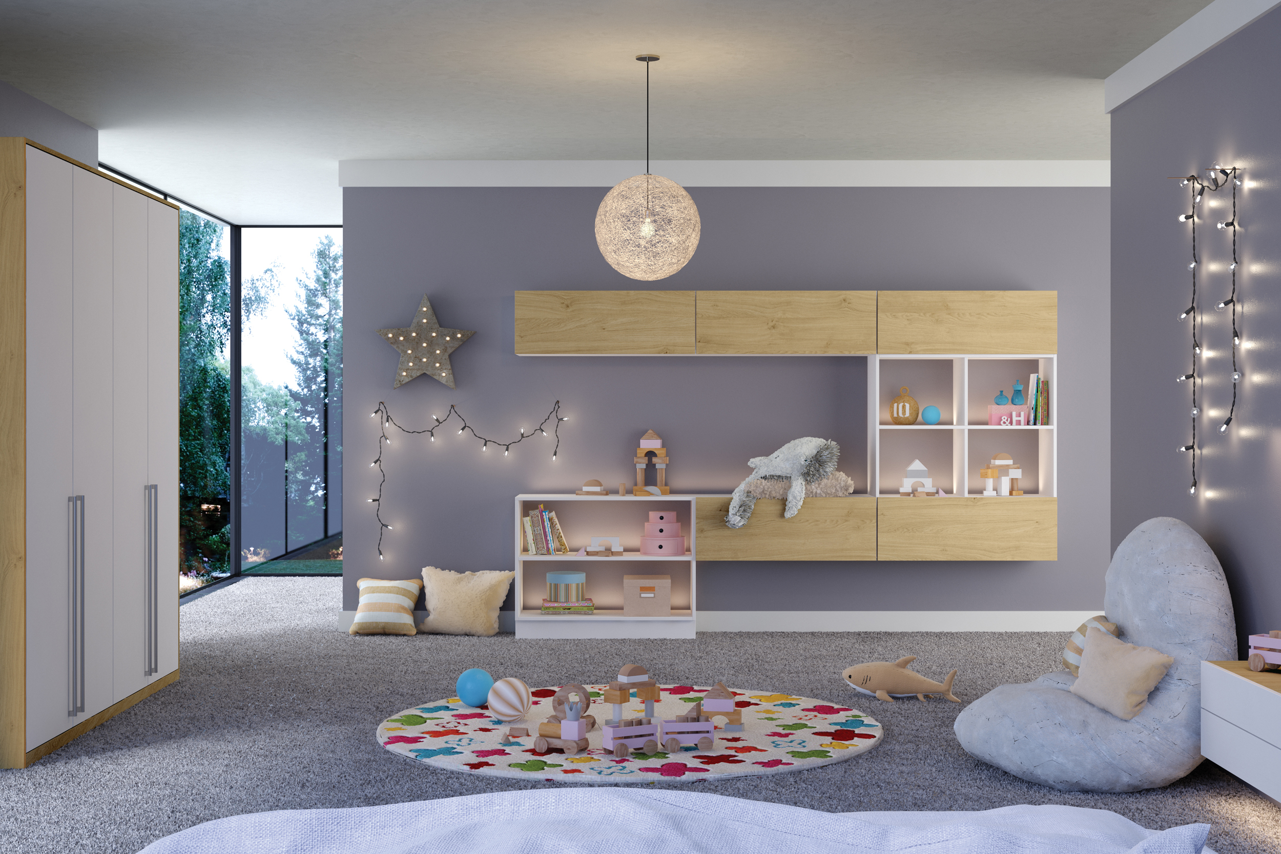 White and oak fitted bedroom furniture